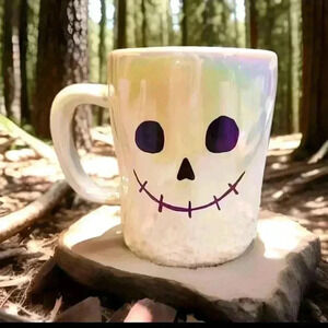 Rae Dunn WHITE Iridescent SPOOKY  Halloween Mug New 2021 SKULL MUMMY